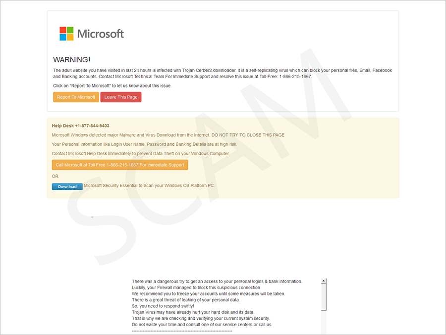 Figure 4. Recent tech support scam websites with various fake error messages and phone numbers
