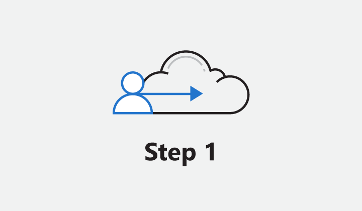 Image of a cloud with an arrow through it, beneath it the words Step 1