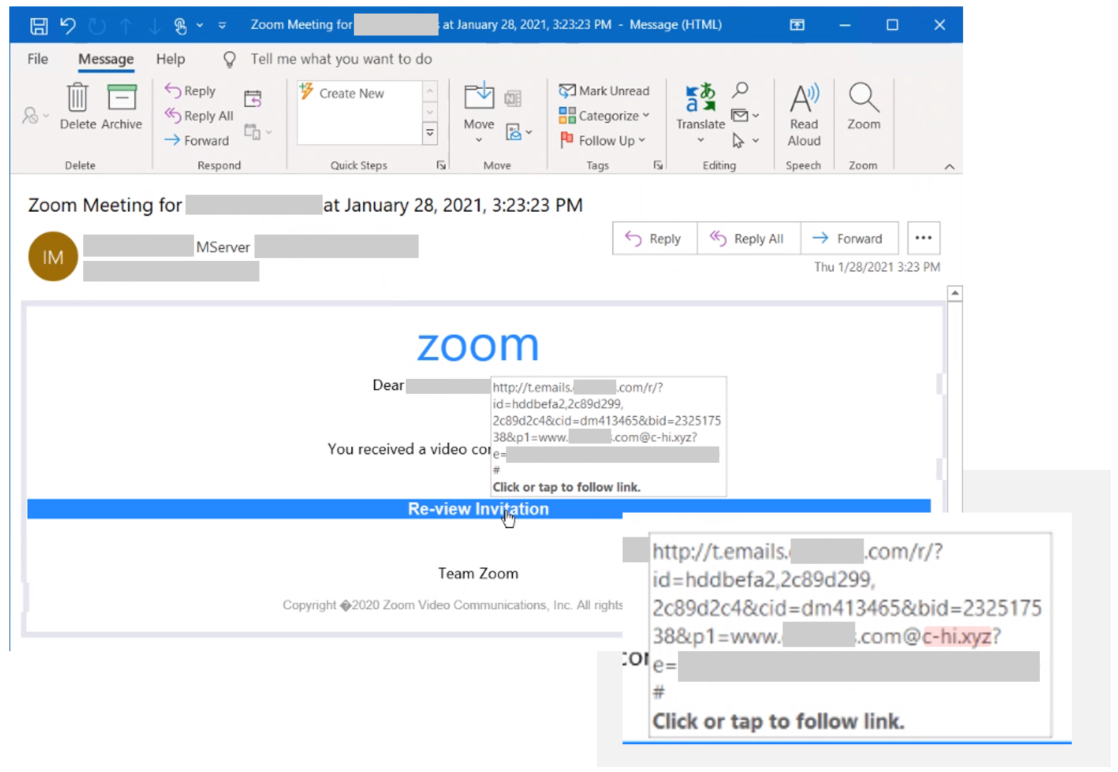 Email showing open redirector link when mouse is hovered the link in the email