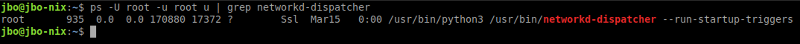 Figure 2 displays networkd-dispatcher running as root.