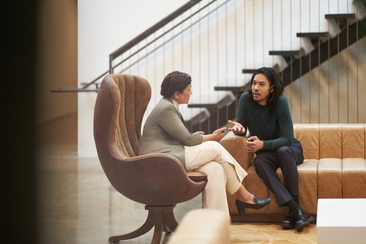 Decision maker collaborating in an open, casual space