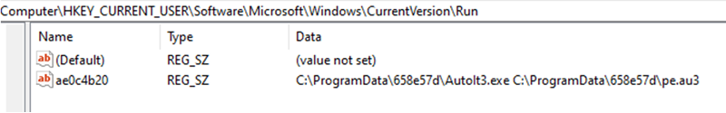Screenshot of a cryptojacker's created registry entry for persistence.