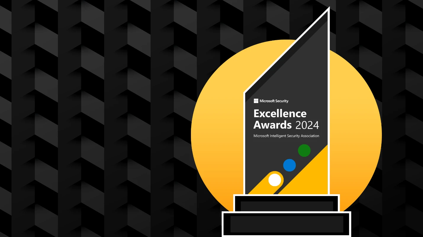 Decorative image with a graphic of a trophy representing the Microsoft Intelligent Security Association Excellence Awards winners for 2024