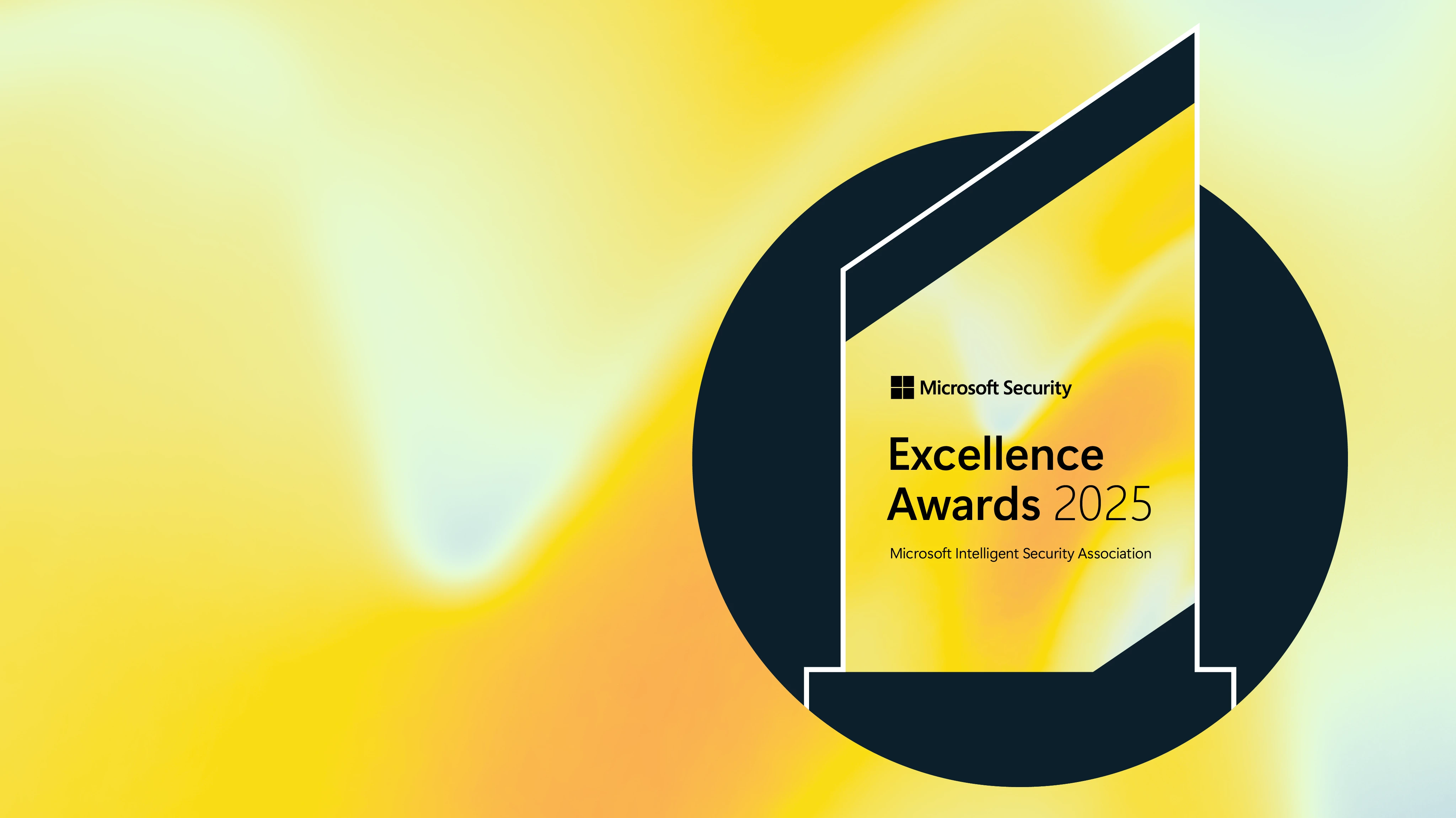 A yellow and black graphic of the trophy for the Microsoft Security Excellence Awards