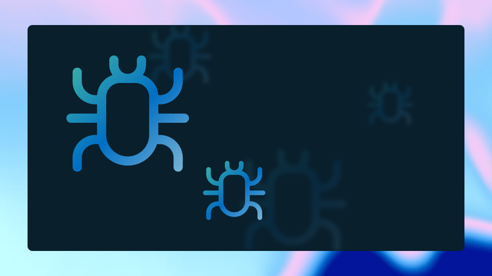 Visual graphic representing malware via a digital bug icon