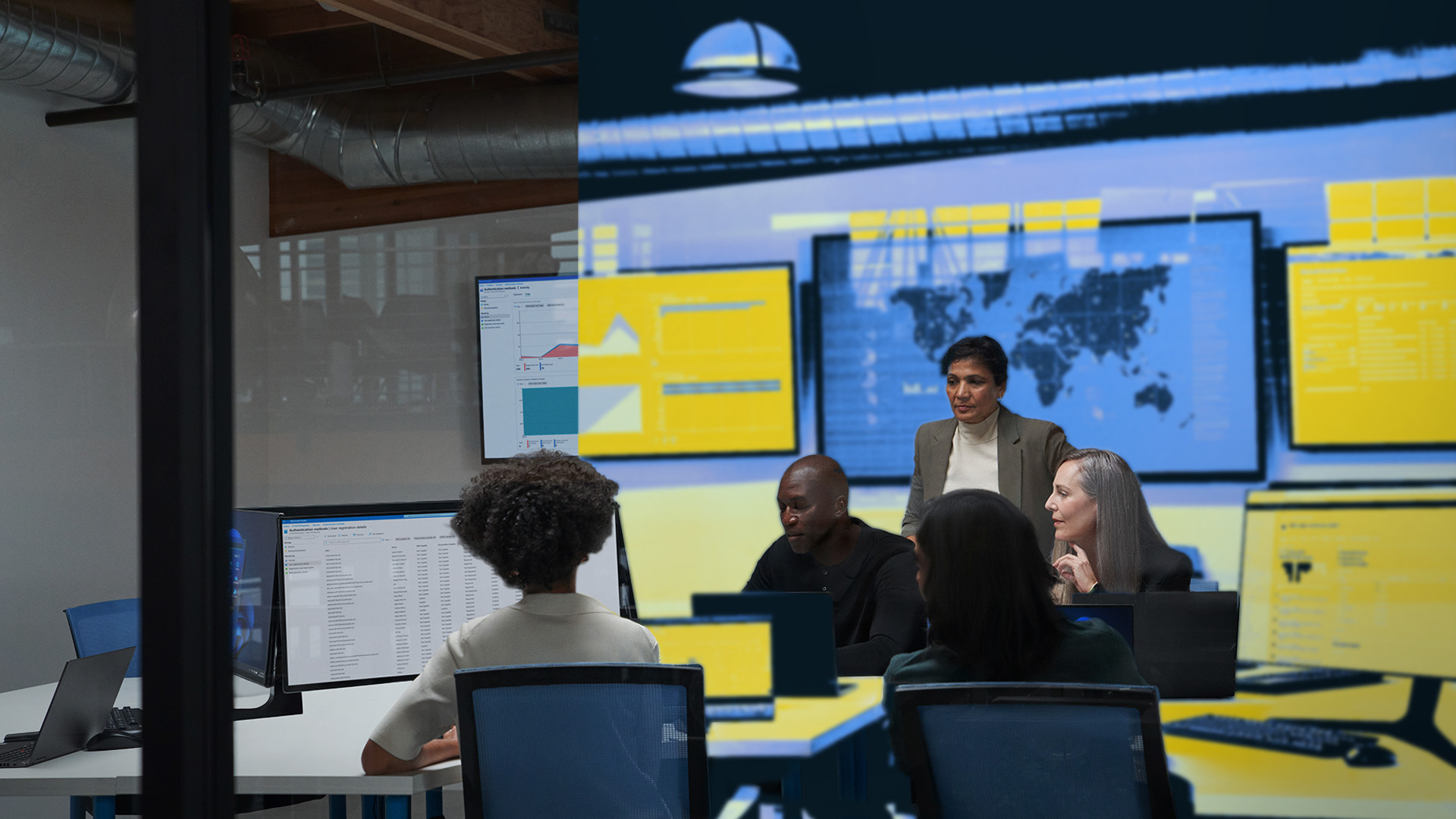 Chief information security officer collaborating with practitioners in a security operations center