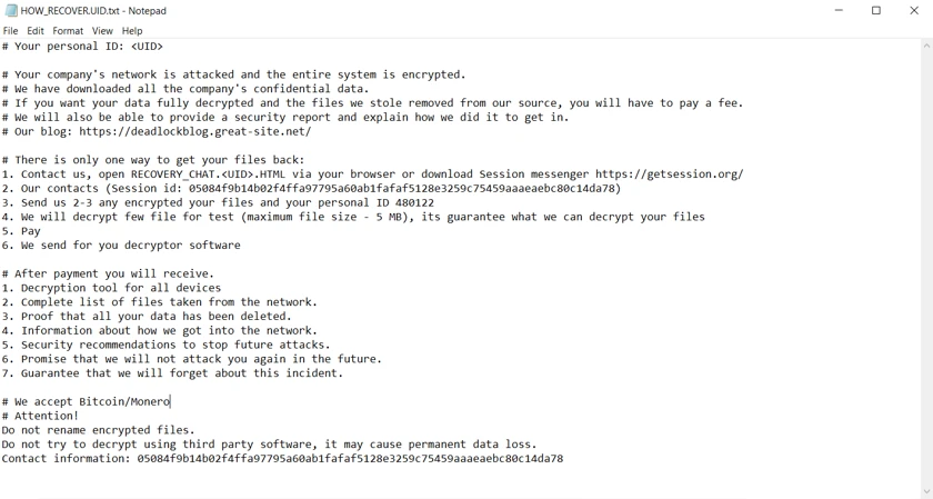 A ransom note from a cybercriminal demanding payment to decrypt stolen data and provide a security report.
