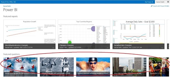 Featured questions row in Power BI.