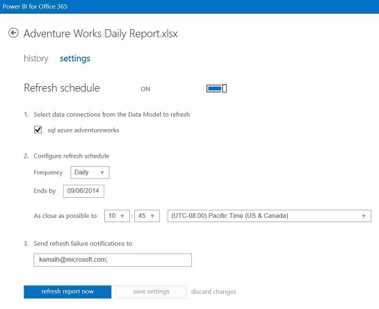 Power BI for Office 365 daily report.