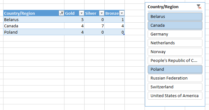 Slicers in Excel 2010.
