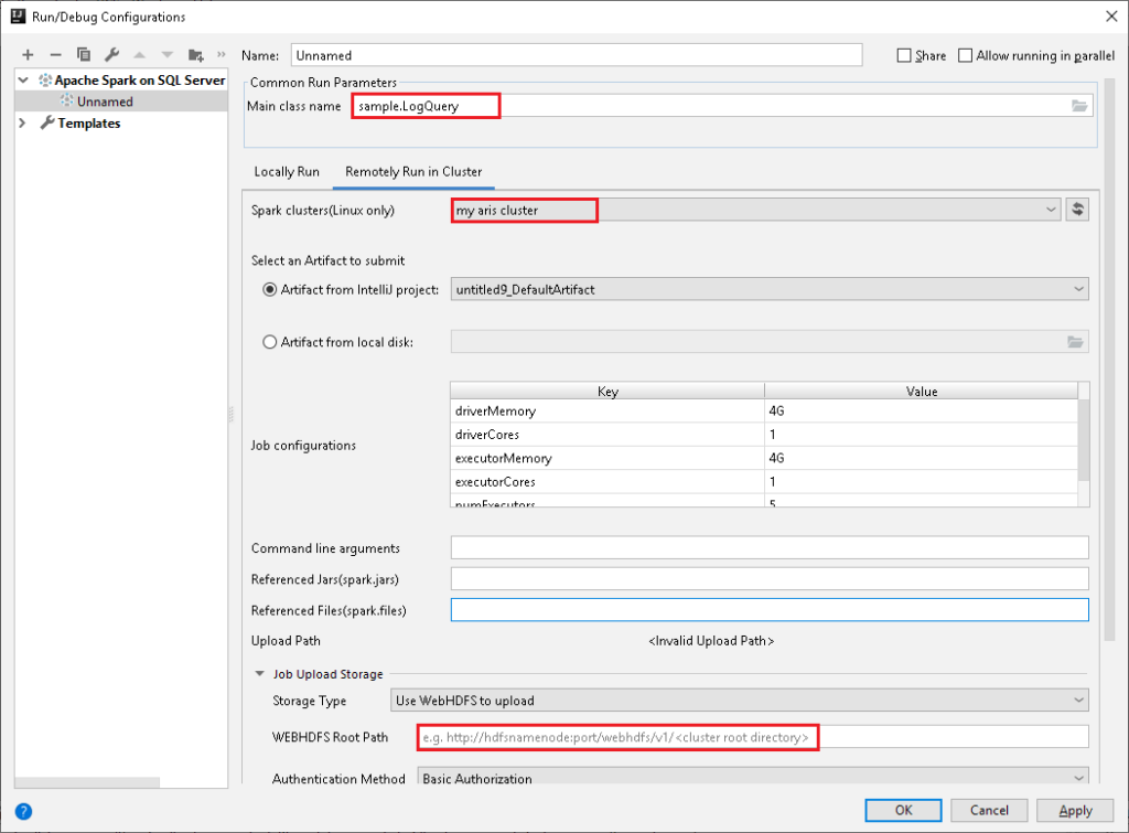 Run Spark Job Configuration.