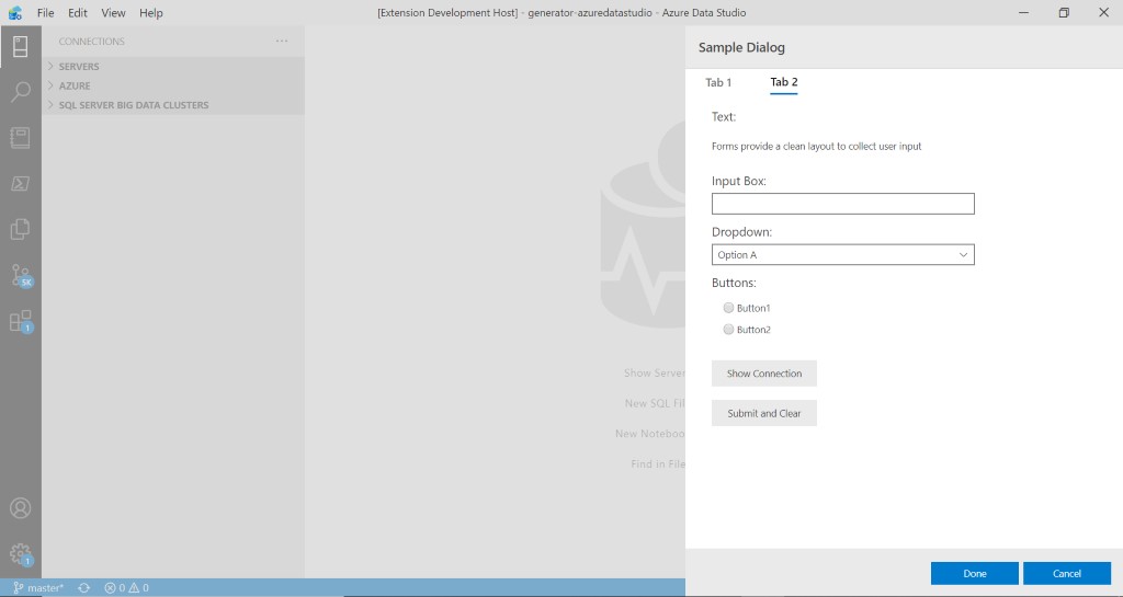 Sample dialog in an extension