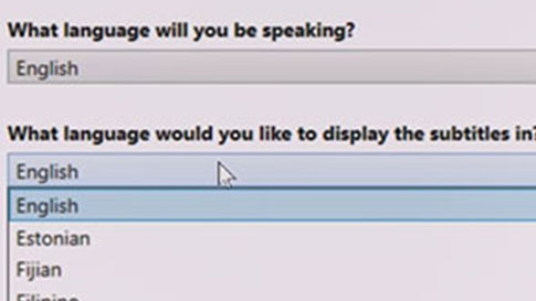 Screen Grab der Dialogbox Presentation Translator for PowerPoint, um Ihre Sprache auszuwählen.