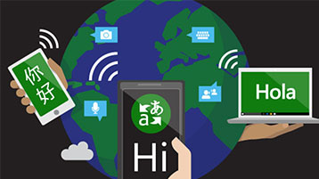 Darstellung der Welt mit Mobiltelefonen, die das Wort übersetzen.