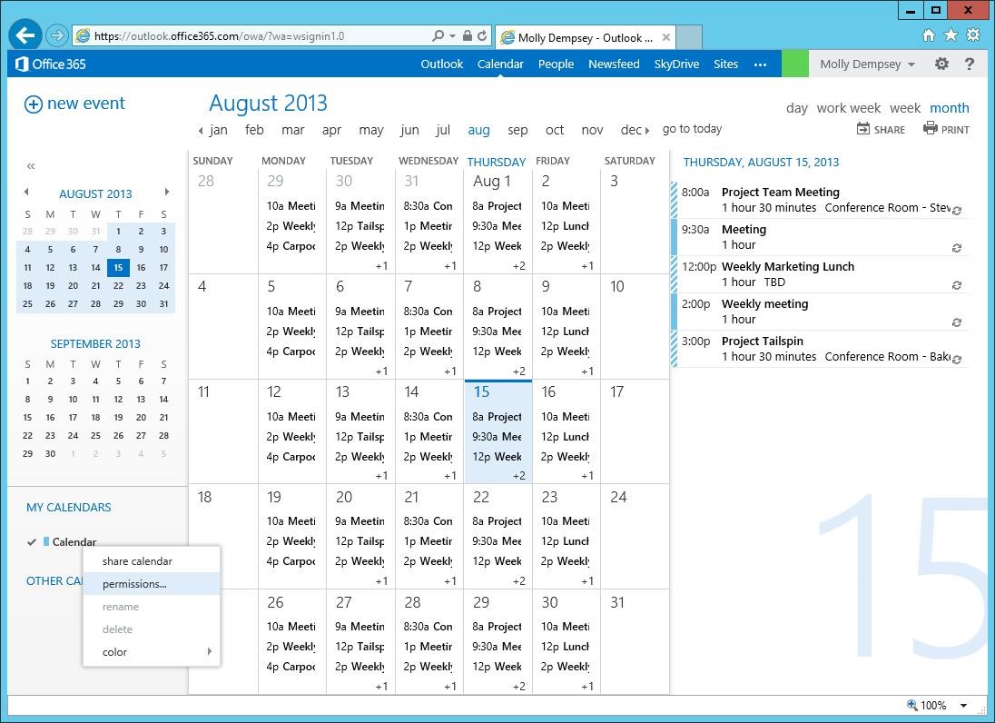 Accessing permissions with the Calendar.